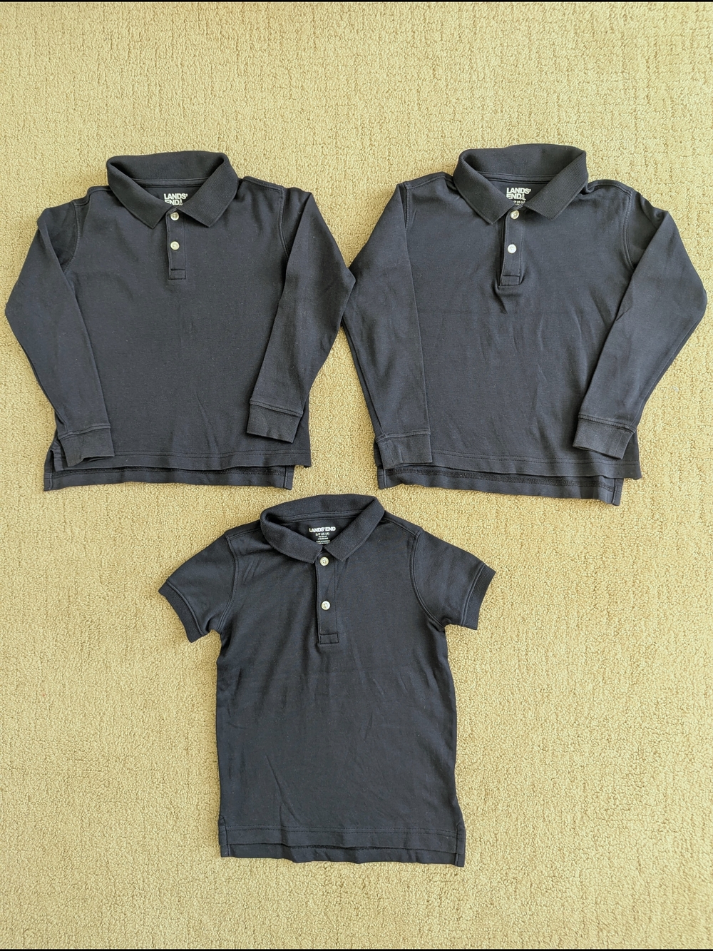 Lot Of 3 Lands’ End Kids Uniform Polo Shirt Boys S 4 Navy Blue Organic Cotton